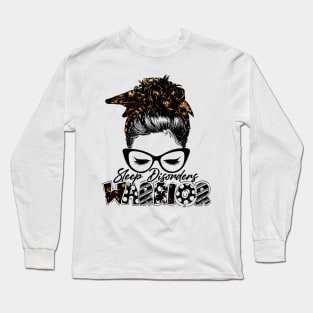 Sleep Disorders Awareness Warrior Women Glasse Messy Bun Leopard Bandana - Happy Mothers Day, Valentines Day Long Sleeve T-Shirt